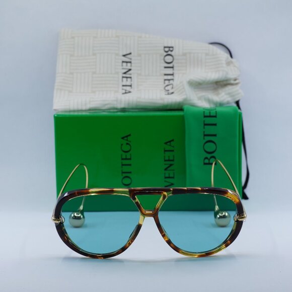 Bottega Veneta BV1273S 007 Geometric Sunglasses - Havana Gold/Light Green main image 13